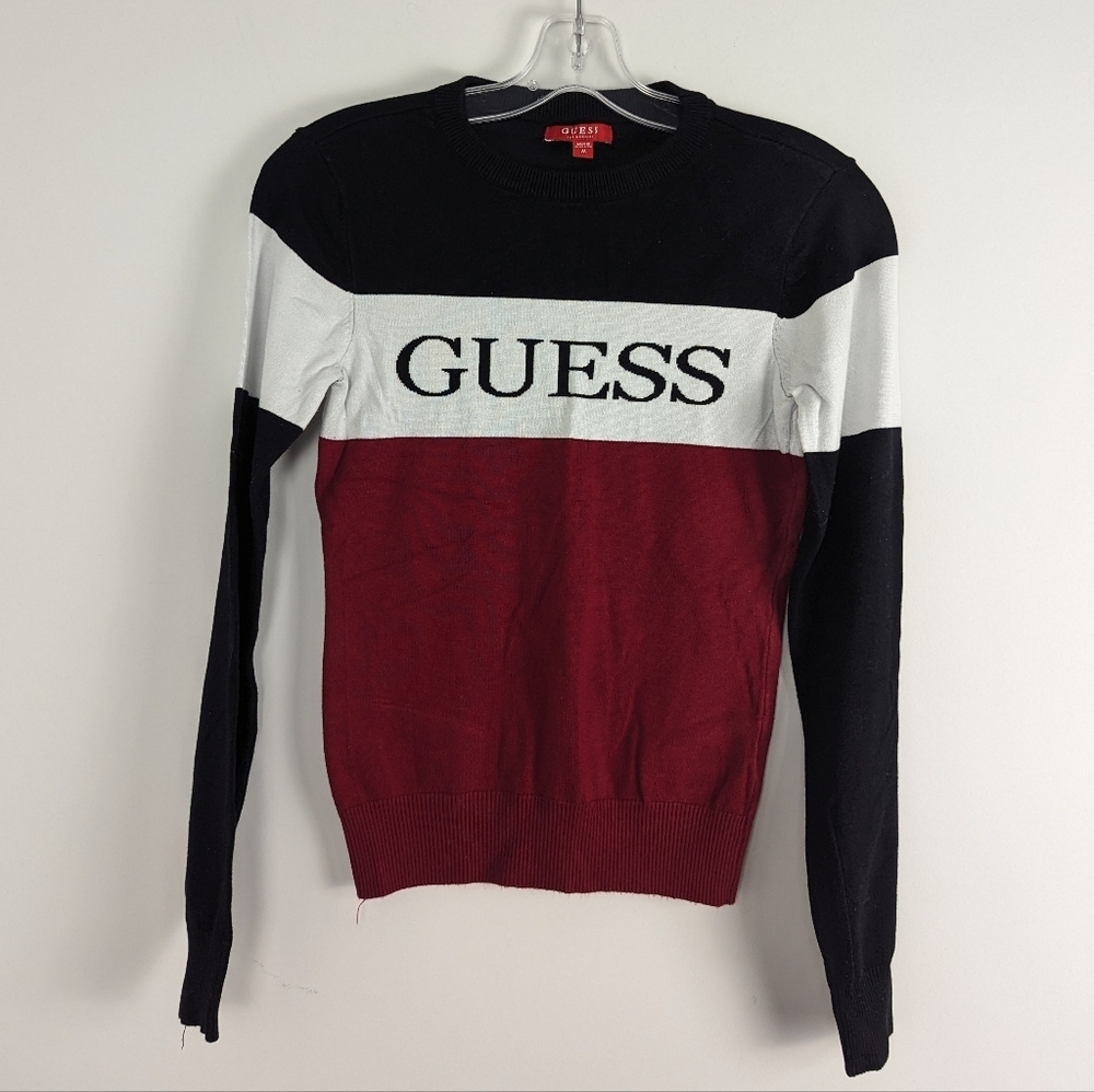 Guess Los Angeles Bold Logo Color-Block Sweater, Viscose Blend, Medium